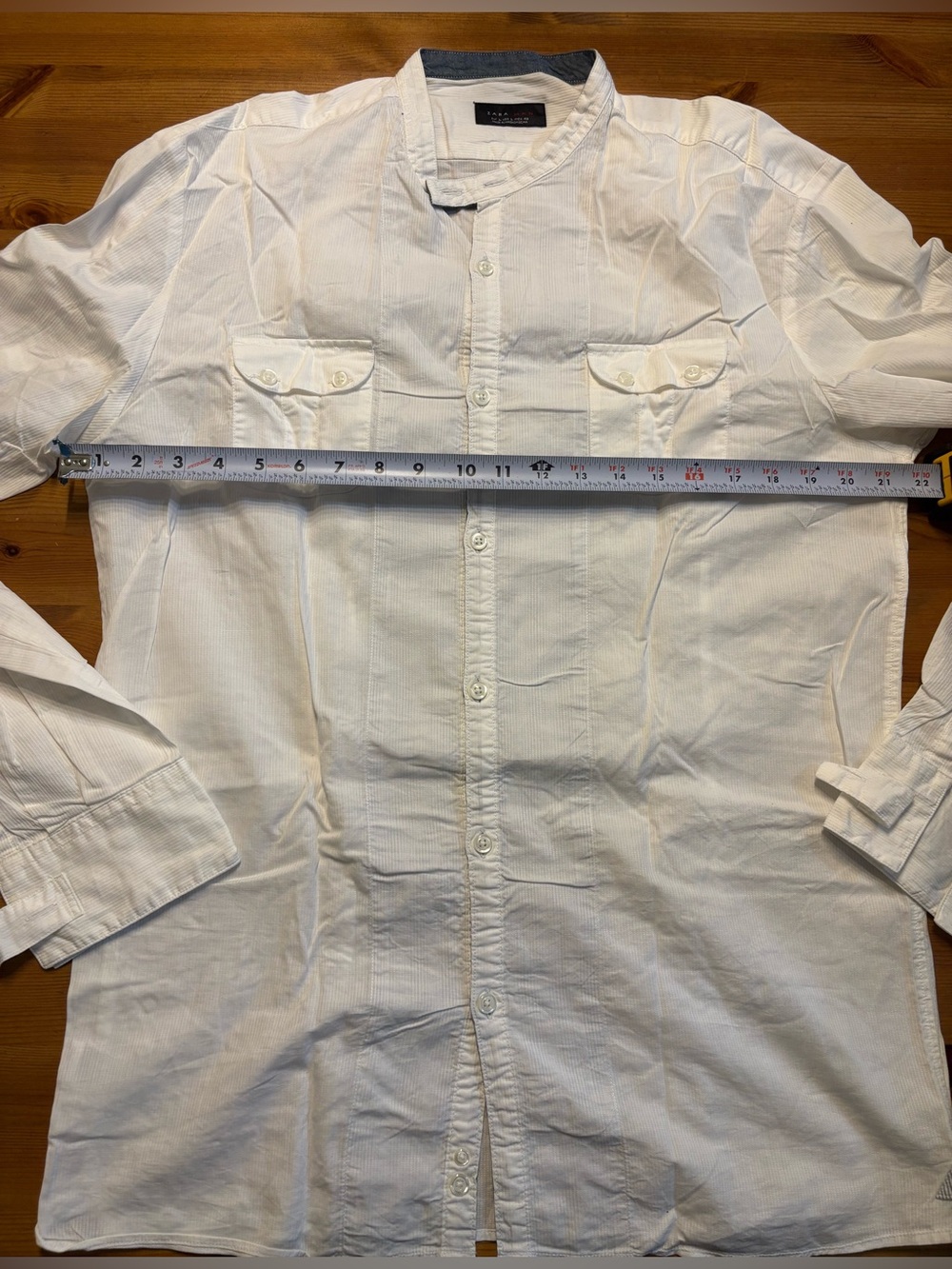 Zara Man White Long Sleeve Button-Up Shirt Size L 40 Roll Tab Sleeves